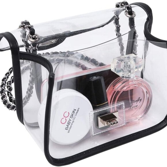 Womens PVC Clear Purse Handbag with Chain Stadium Approved Clear Bag See Through - Picture 5 of 6